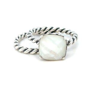 Retired Pandora Mother Of Pearl Rope Ring Set